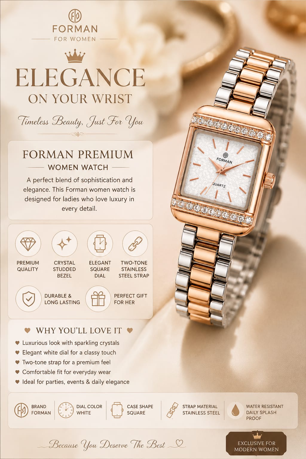 Elegant Women’s Luxury Square Watch